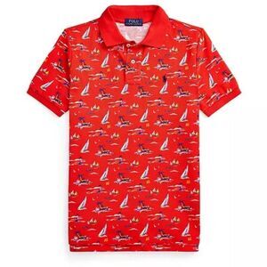 Polo Ralph Lauren Red Nautical Polo Shirt Boys Size 5 (No 🏷️ Boats,Palms,Islands